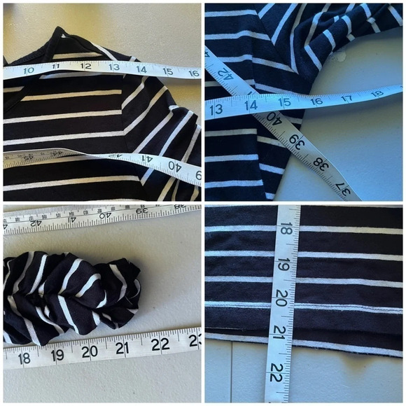 Vince Camuto Black & White Striped Long Sleeve Ruched Top XS Nautical Preppy - Picture 6 of 9